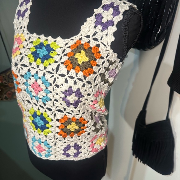 Freshman 1985 Crochet Tank Top Granny Square Boho Festival Knit XS - Picture 3 of 5